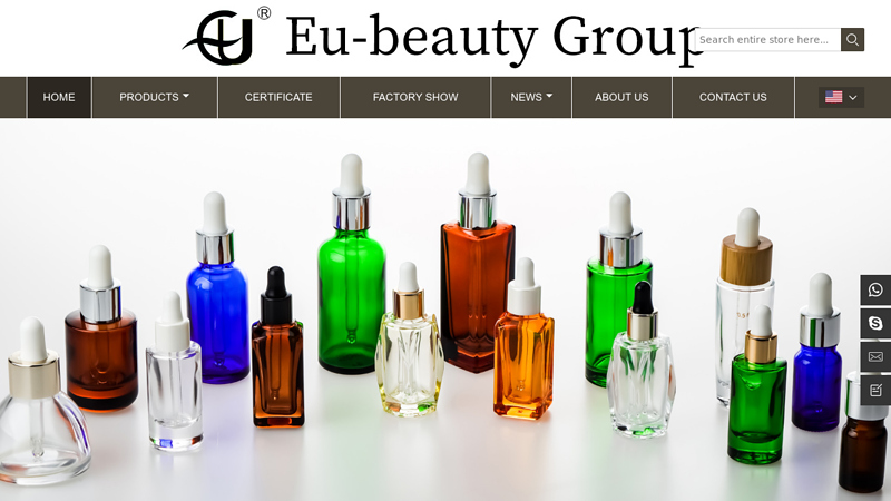 Perfume glass bottle, refill perfume bottle,Essential oil bottle,Glass bottle,fine mist spray pump,Spray pump,plastic bottle,Disc Top Cap,Dropper manufacturer Jiangyin Eu-Beauty Group Co.,Ltd