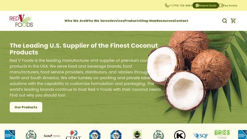 High Quality Coconut Products Supplier USA | Red V Foods